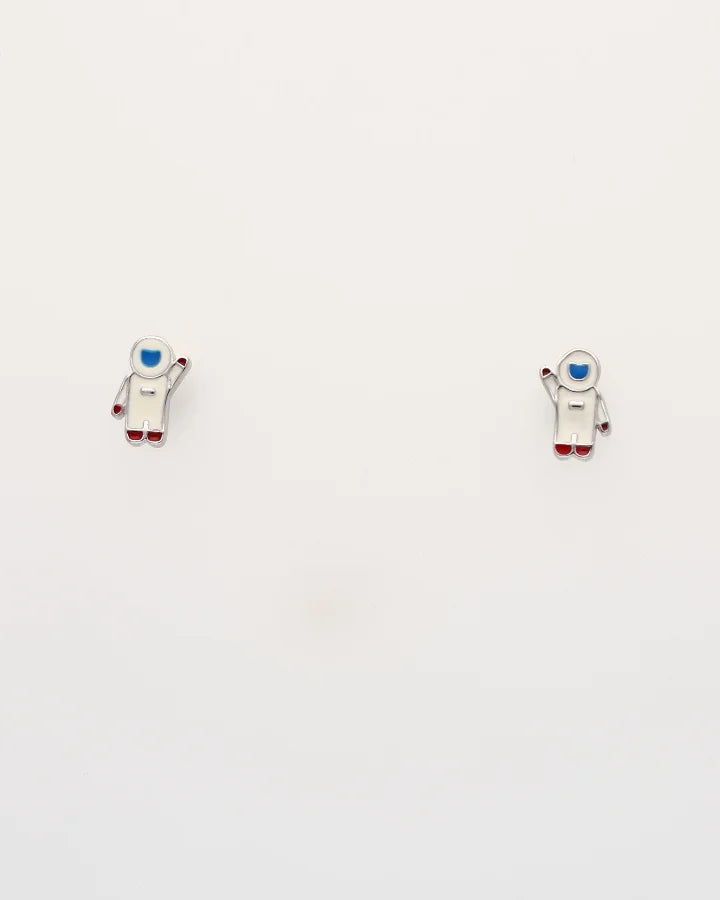 Rhodium Enamel White Astronaut Pendant Set in 92.5 Silver