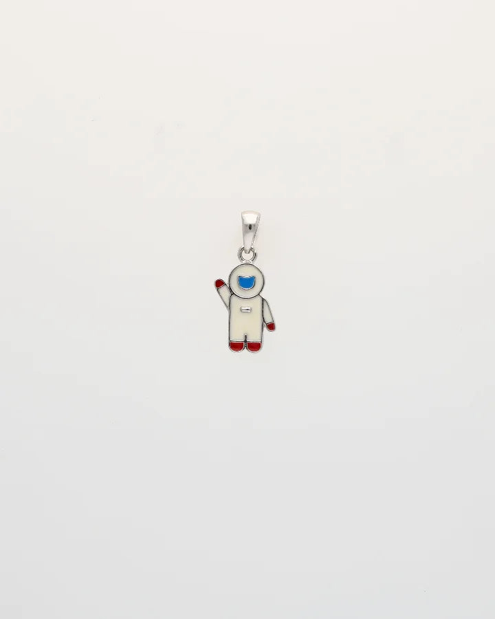 Rhodium Enamel White Astronaut Pendant Set in 92.5 Silver