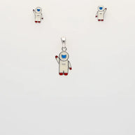 Rhodium Enamel White Astronaut Pendant Set in 92.5 Silver