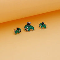 Rhodium Enamel Green Elephant Pendant Set in 92.5 Silver