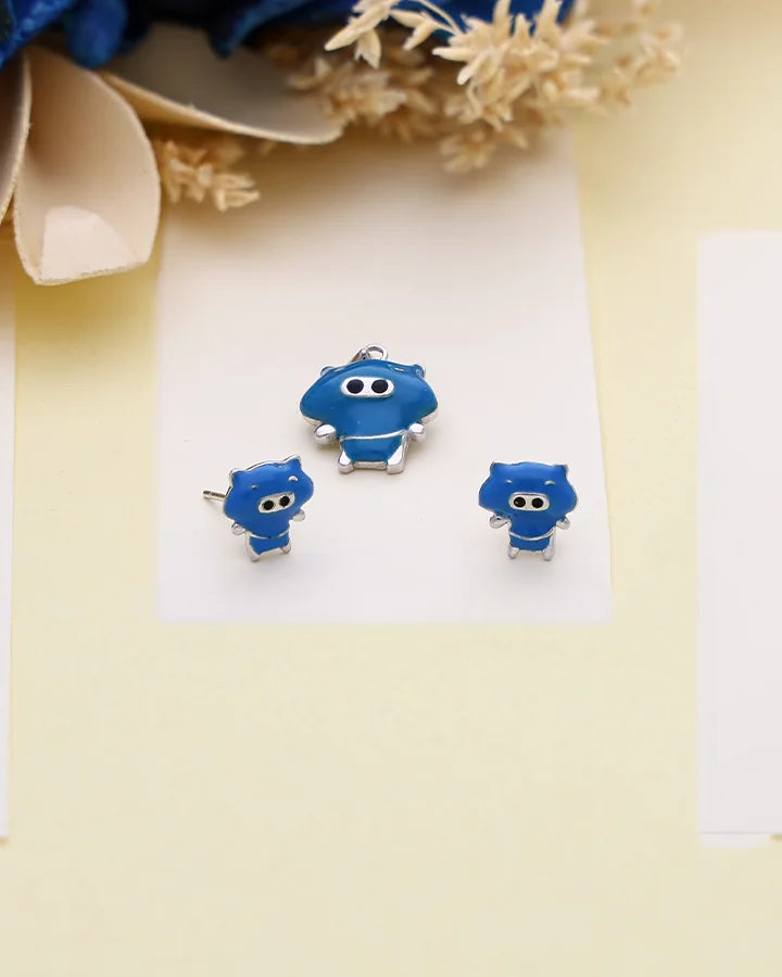 Rhodium Enamel Blue Cartoon Pendant Set in 92.5 Silver