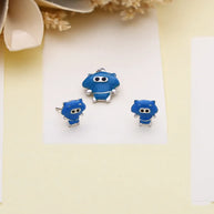 Rhodium Enamel Blue Cartoon Pendant Set in 92.5 Silver