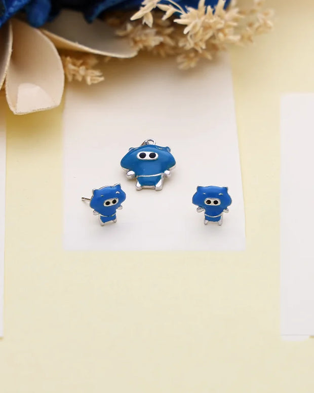 Rhodium Enamel Blue Cartoon Pendant Set in 92.5 Silver