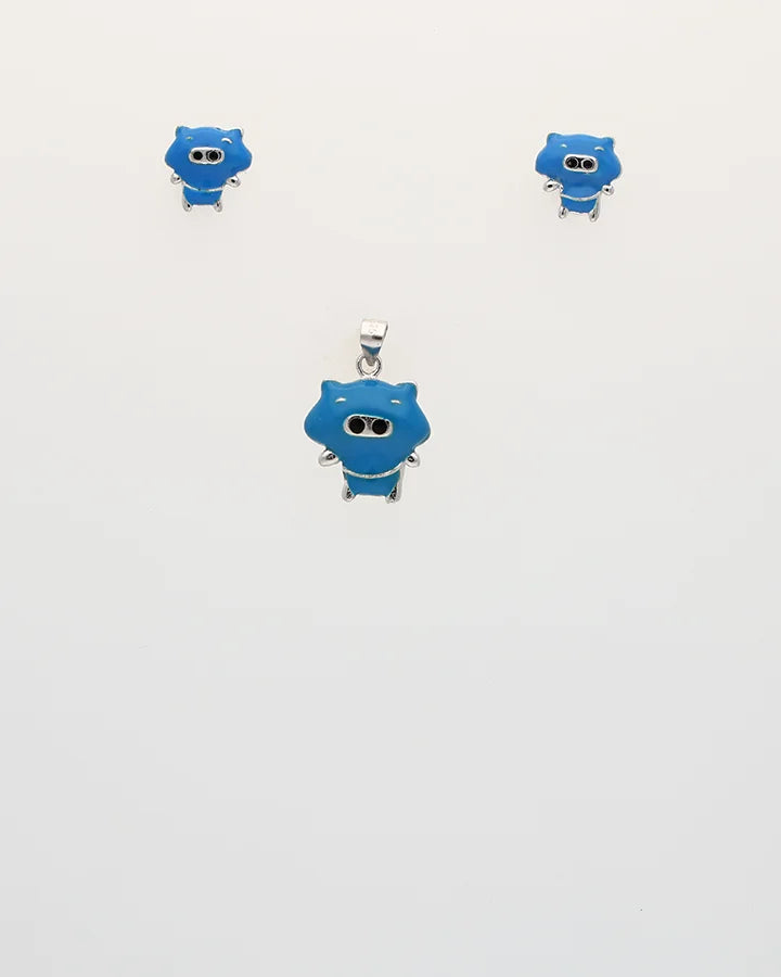 Rhodium Enamel Blue Cartoon Pendant Set in 92.5 Silver