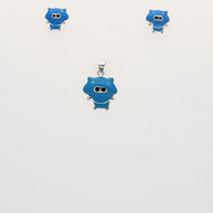 Rhodium Enamel Blue Cartoon Pendant Set in 92.5 Silver