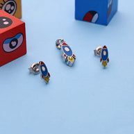 Rhodium Enamel Blue Rocket Pendant Set in 92.5 Silver