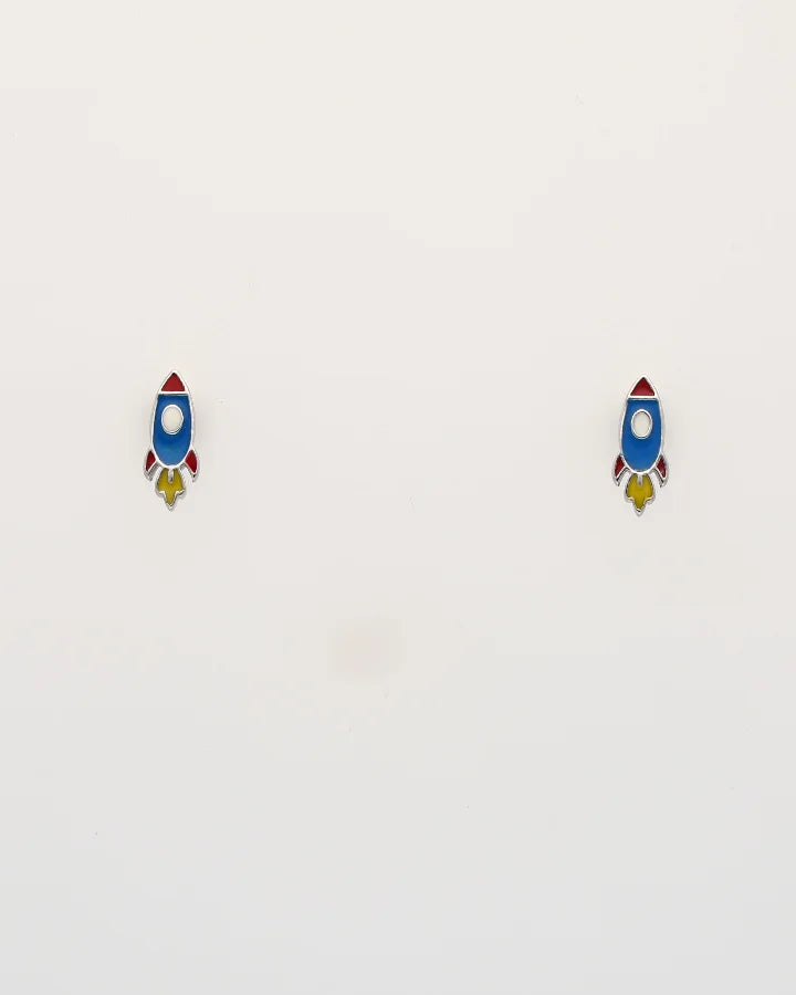 Rhodium Enamel Blue Rocket Pendant Set in 92.5 Silver
