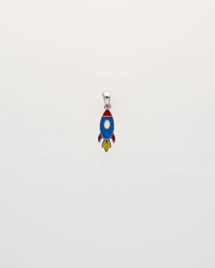 Rhodium Enamel Blue Rocket Pendant Set in 92.5 Silver