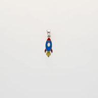 Rhodium Enamel Blue Rocket Pendant Set in 92.5 Silver