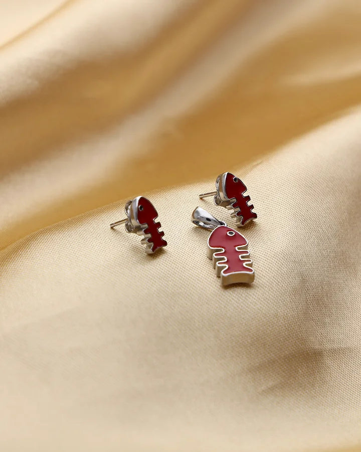 Rhodium Enamel Red Fish Pendant Set in 92.5 Silver