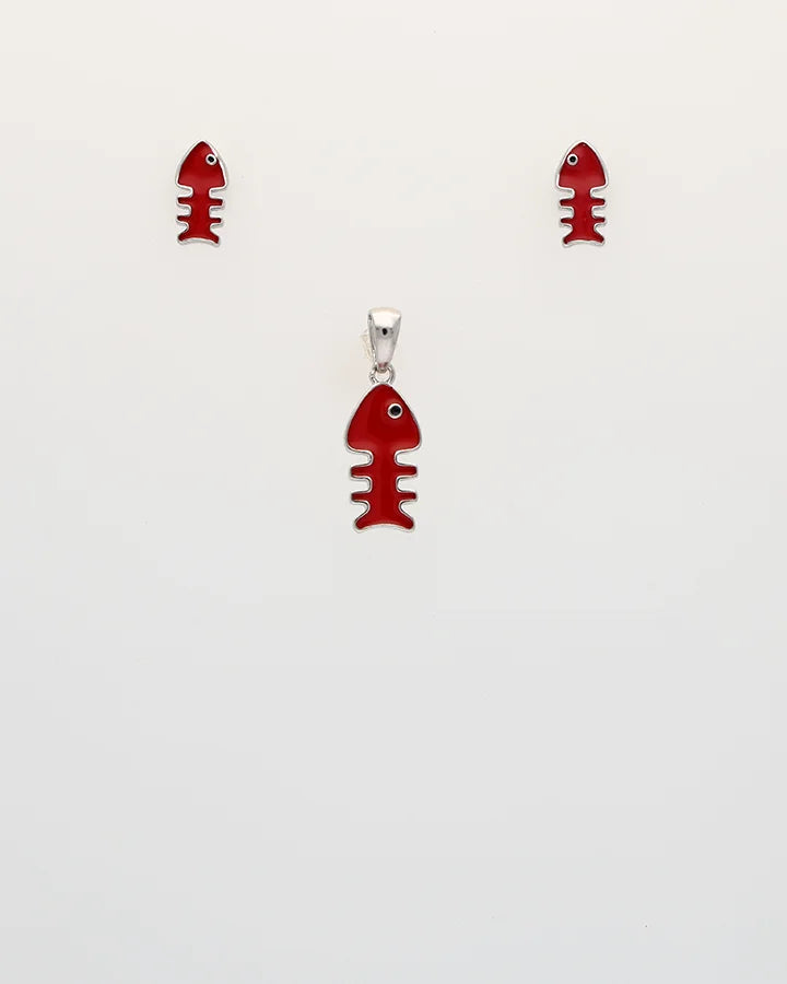 Rhodium Enamel Red Fish Pendant Set in 92.5 Silver
