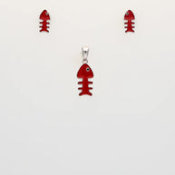 Rhodium Enamel Red Fish Pendant Set in 92.5 Silver