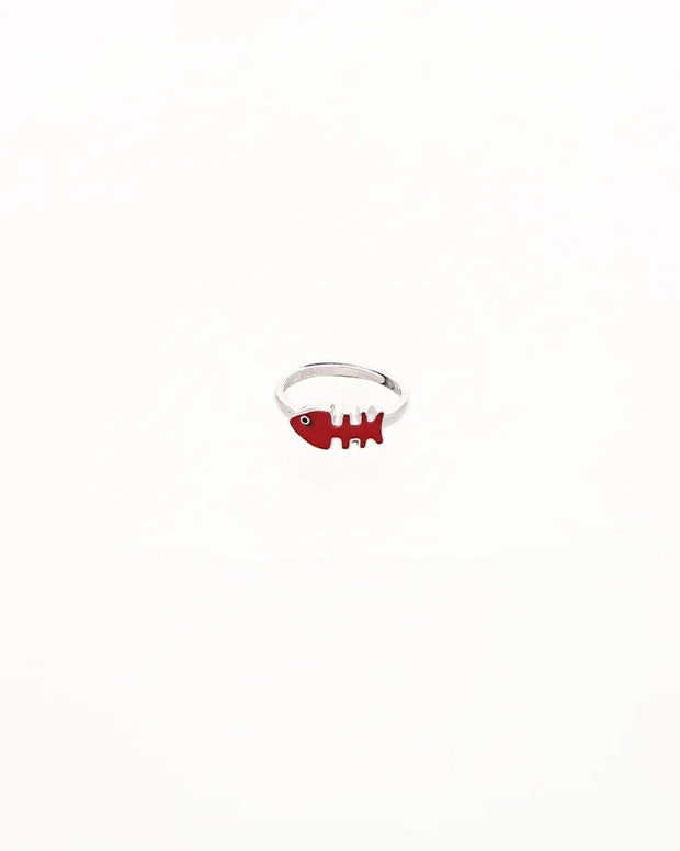 Red Fish Adjustable Ring in 92.5 Silver