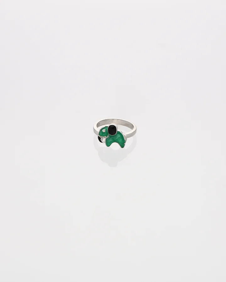 Green Elephant Ring in 92.5 Silver