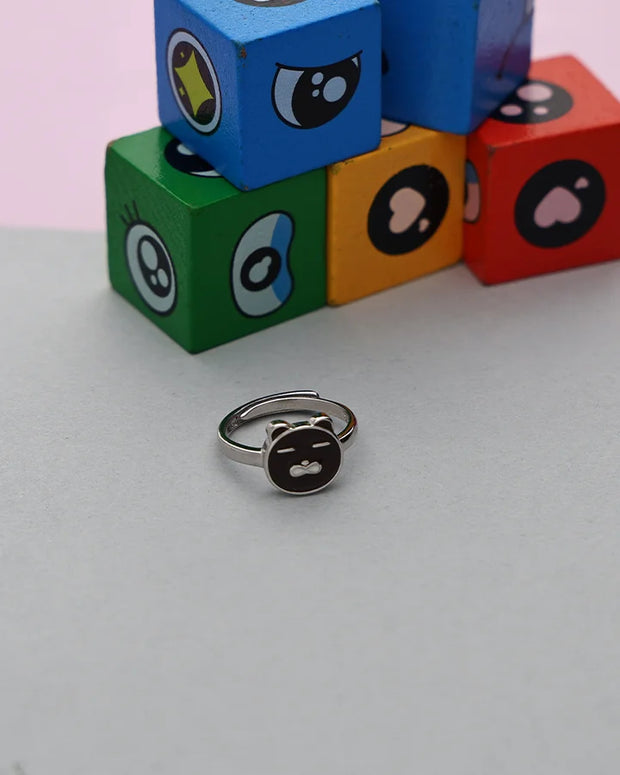 Brown Teddy Bear Adjustable Ring in 92.5 Silver