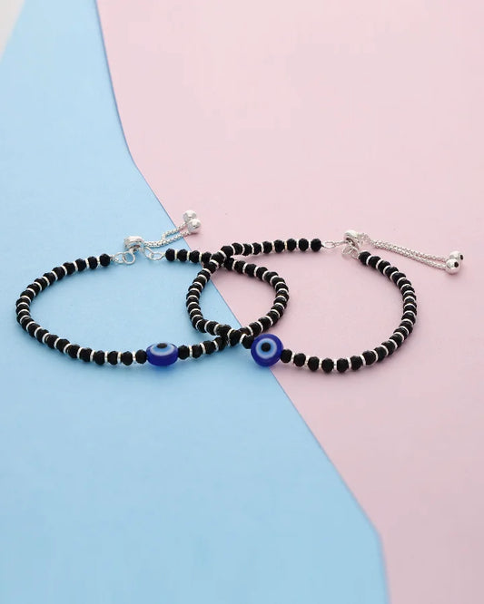 Midnight Aura Beaded Payal in 92.5 Silver