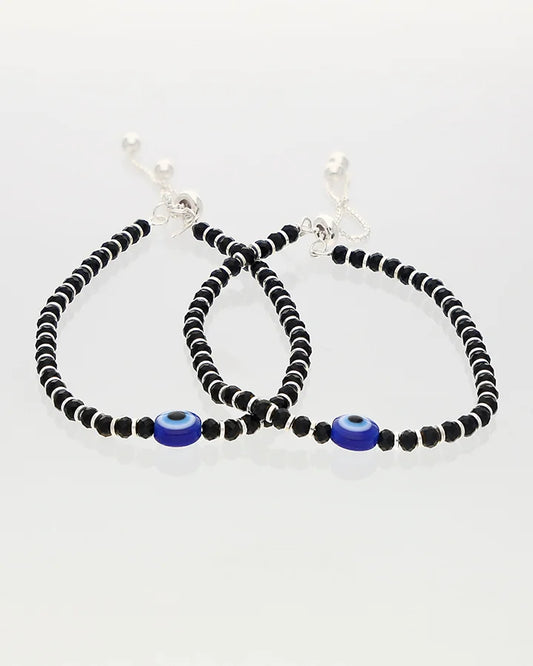 Midnight Aura Beaded Payal in 92.5 Silver