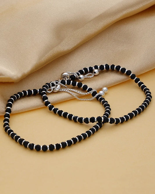 Noorbindh Black Bead Payal in 92.5 Silver