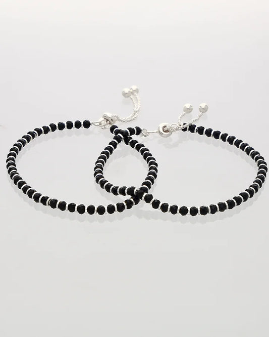 Noorbindh Black Bead Payal in 92.5 Silver