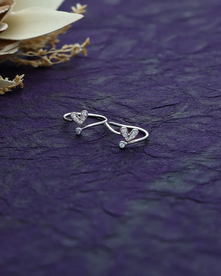 Rosette Heart shine Toe Ring in 92.5 Silver