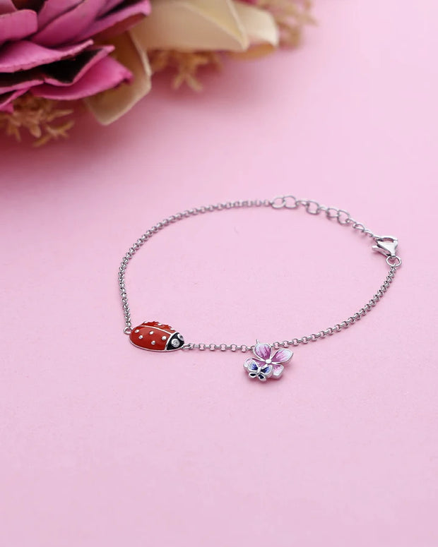 Bloom & Ladybug Silver Bracelet in 92.5 Silver