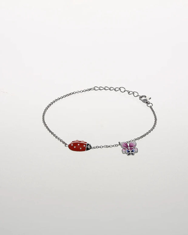 Bloom & Ladybug Silver Bracelet in 92.5 Silver