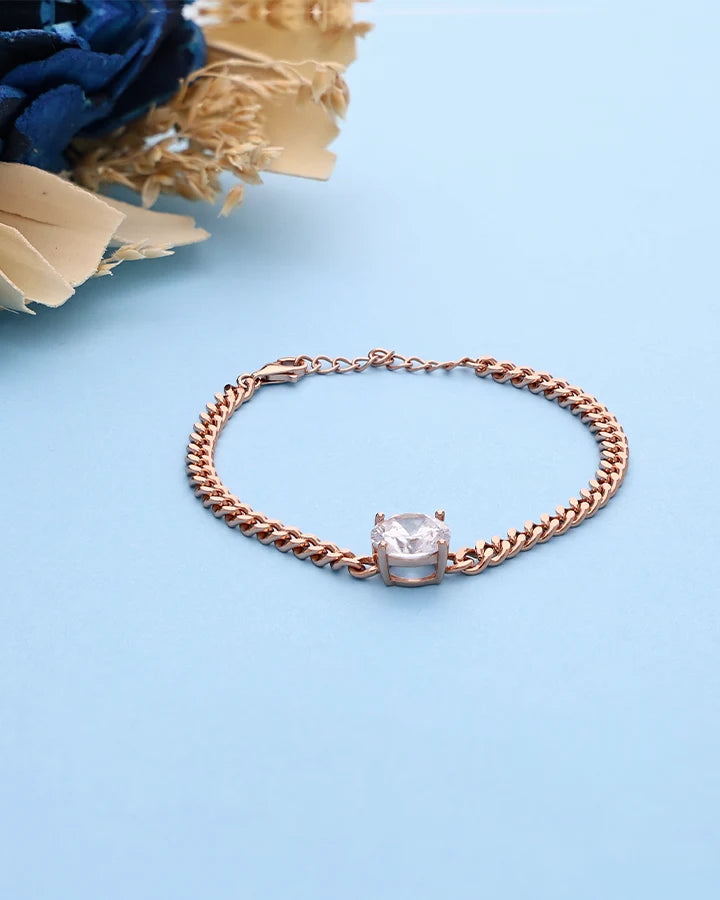 Rosa luxe Stone Cuban Bracelet in 92.5 Silver