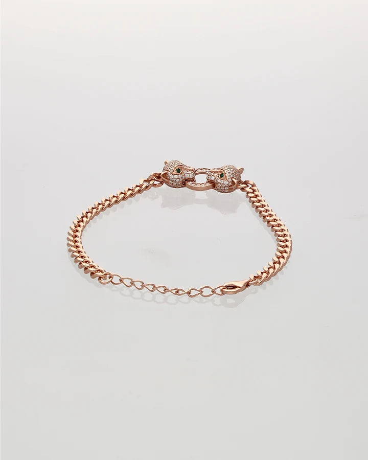Twin Fang Rose light Cuban Bracelet in 92.5 Silver
