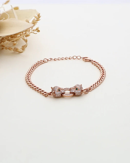 Twin Fang Rose light Cuban Bracelet in 92.5 Silver