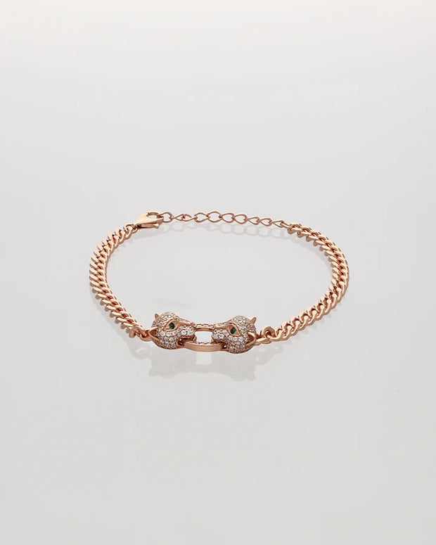 Twin Fang Rose light Cuban Bracelet in 92.5 Silver