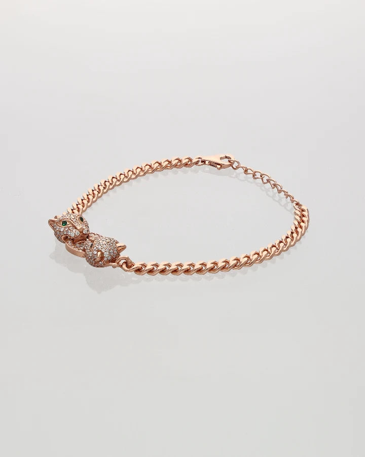 Twin Fang Rose light Cuban Bracelet in 92.5 Silver