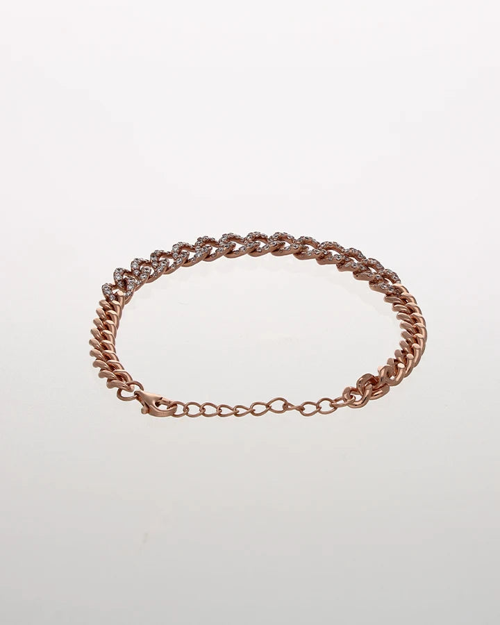 Rose light Core Stone Cuban Bracelet in 92.5 Silver