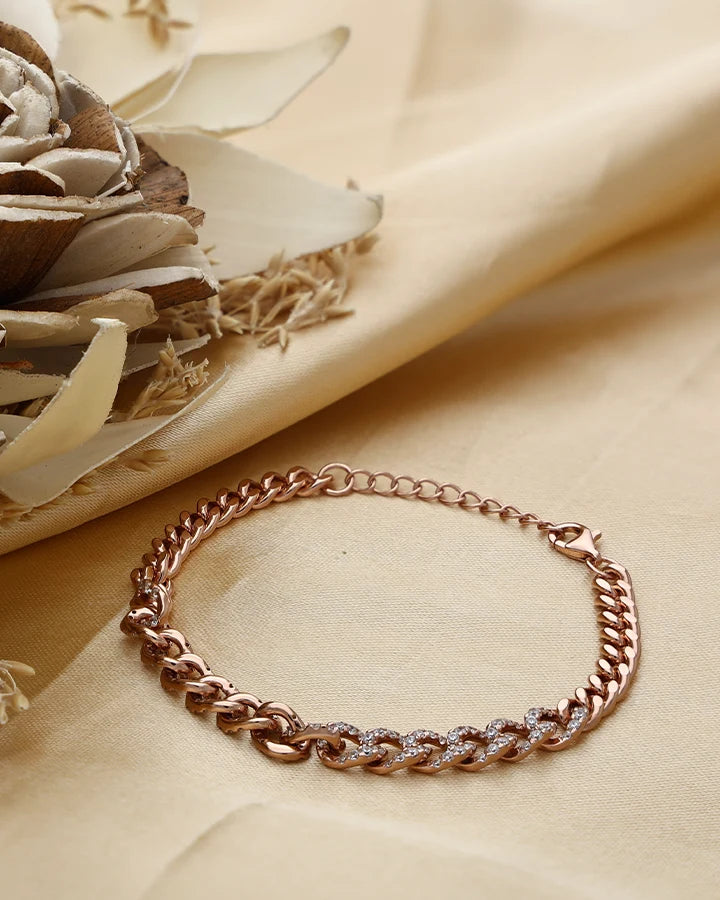 Rose light Core Stone Cuban Bracelet in 92.5 Silver