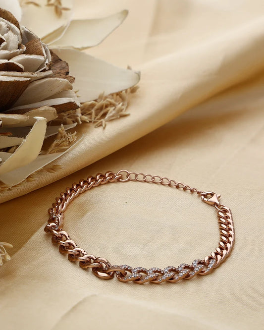 Rose light Core Stone Cuban Bracelet in 92.5 Silver