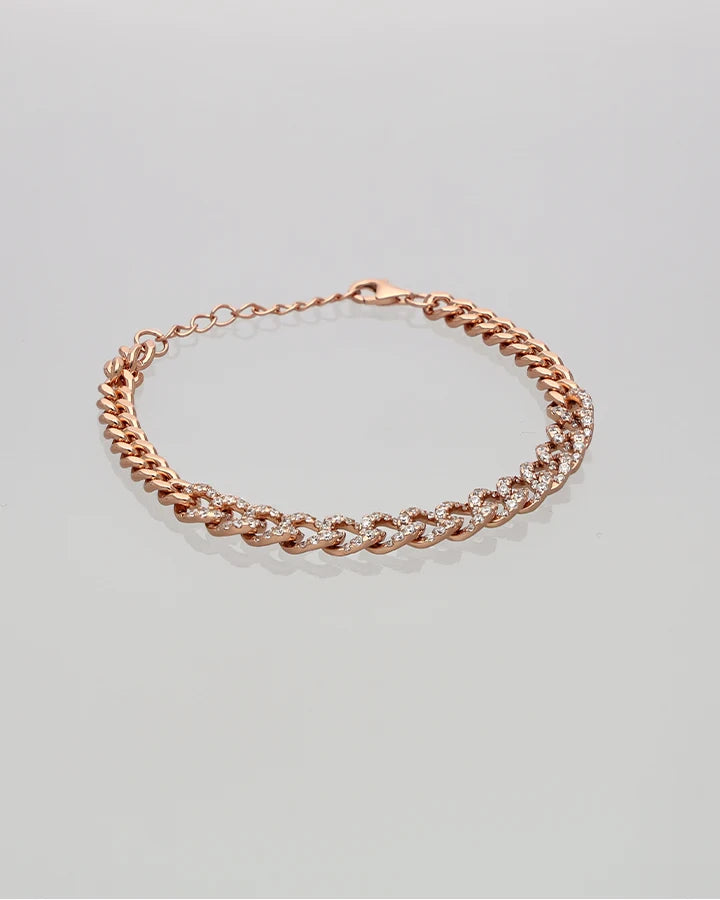 Rose light Core Stone Cuban Bracelet in 92.5 Silver