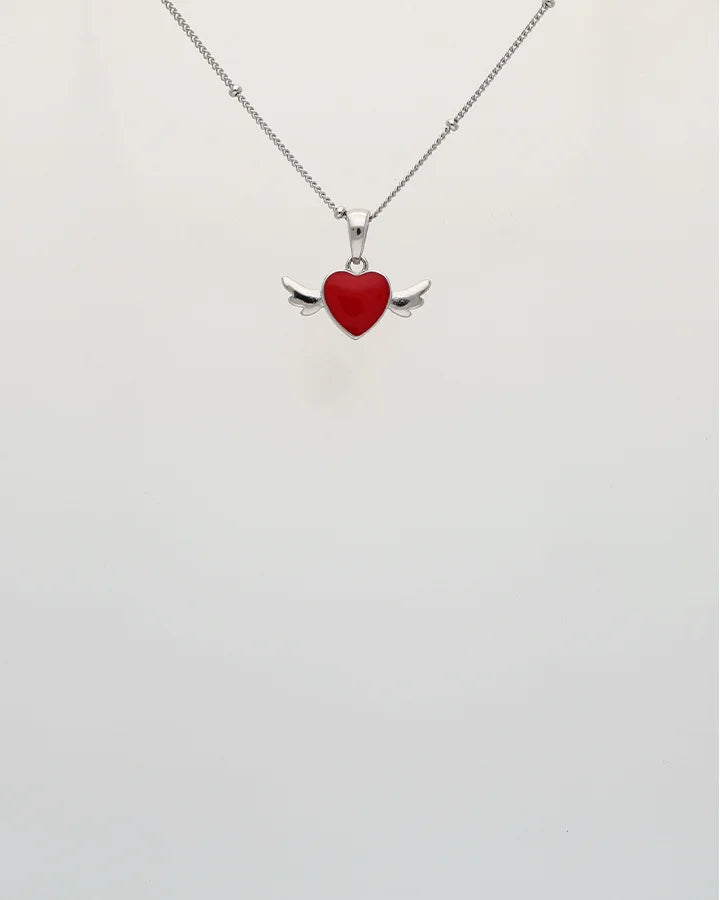 Heart Wing Enamel Pendant Set in 92.5 Silver
