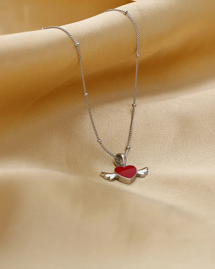 Heart Wing Enamel Pendant Set in 92.5 Silver