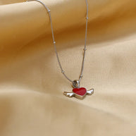 Heart Wing Enamel Pendant Set in 92.5 Silver