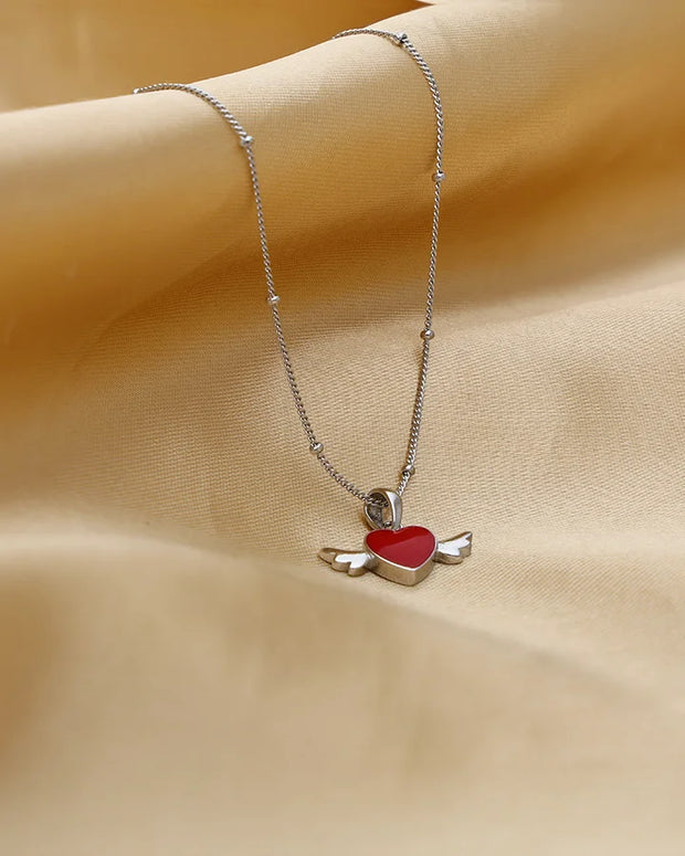 Heart Wing Enamel Pendant Set in 92.5 Silver