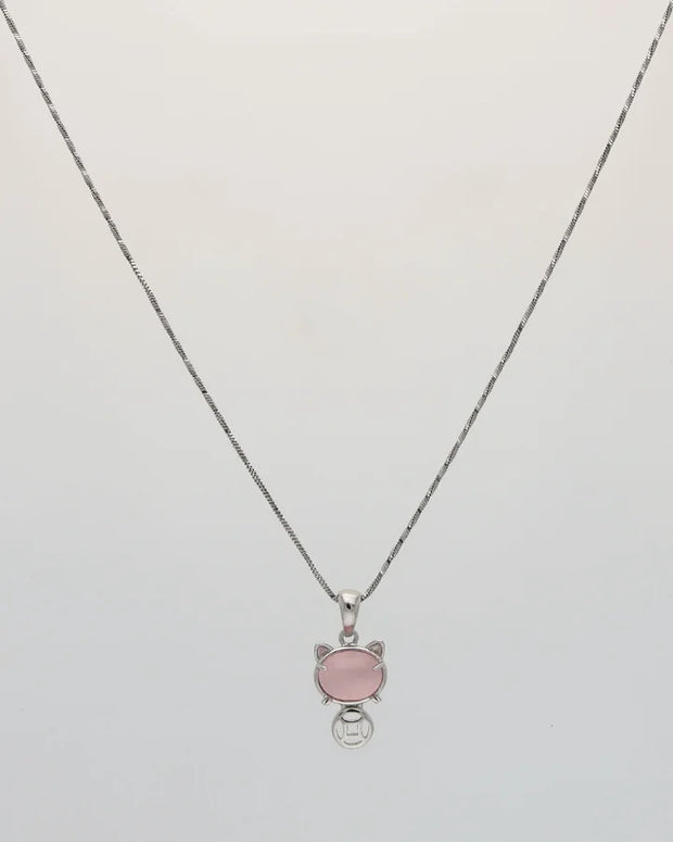 Pink Kitty Glow Pendant Set in 92.5 Silver