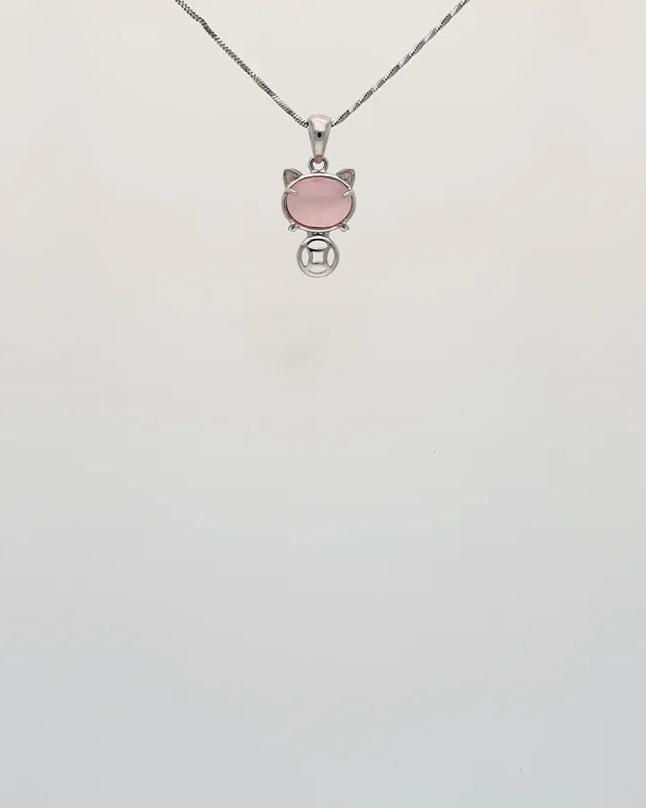 Pink Kitty Glow Pendant Set in 92.5 Silver