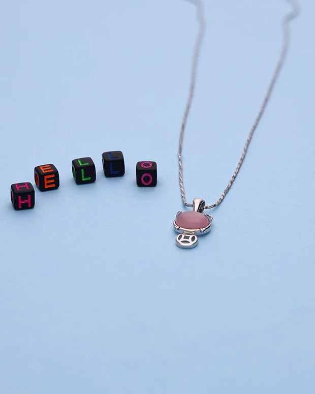 Pink Kitty Glow Pendant Set in 92.5 Silver