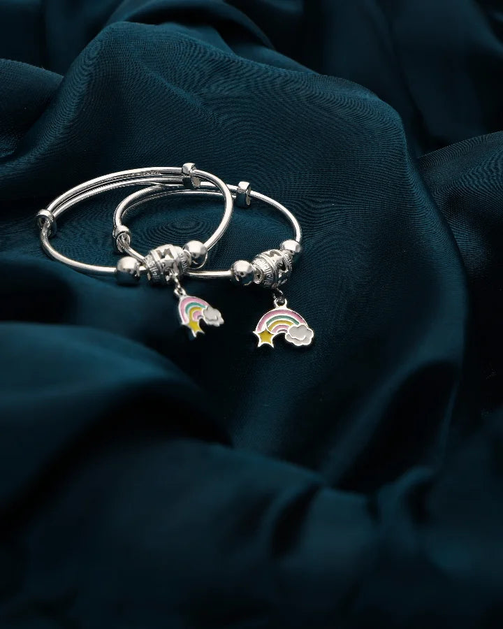 Rainbow Charm Adjustable Baby Kadli in 92.5 Silver