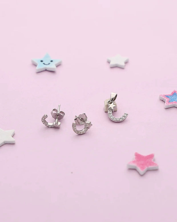 Lunar Starlit Crescent Pendant Set in 92.5 Silver