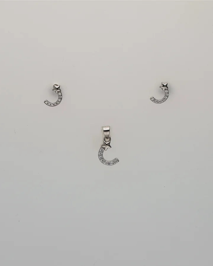 Lunar Starlit Crescent Pendant Set in 92.5 Silver