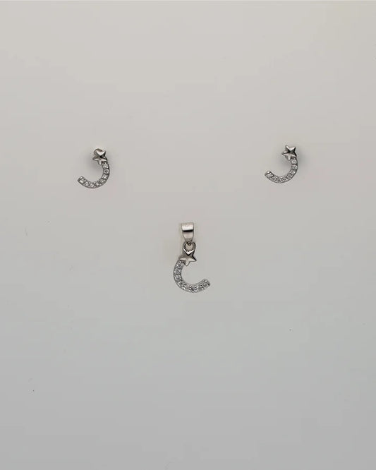 Lunar Starlit Crescent Pendant Set in 92.5 Silver