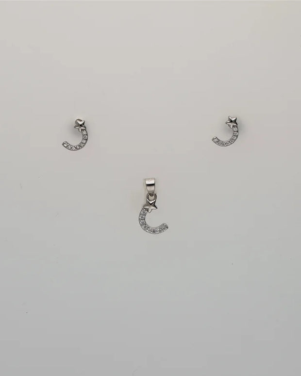 Lunar Starlit Crescent Pendant Set in 92.5 Silver
