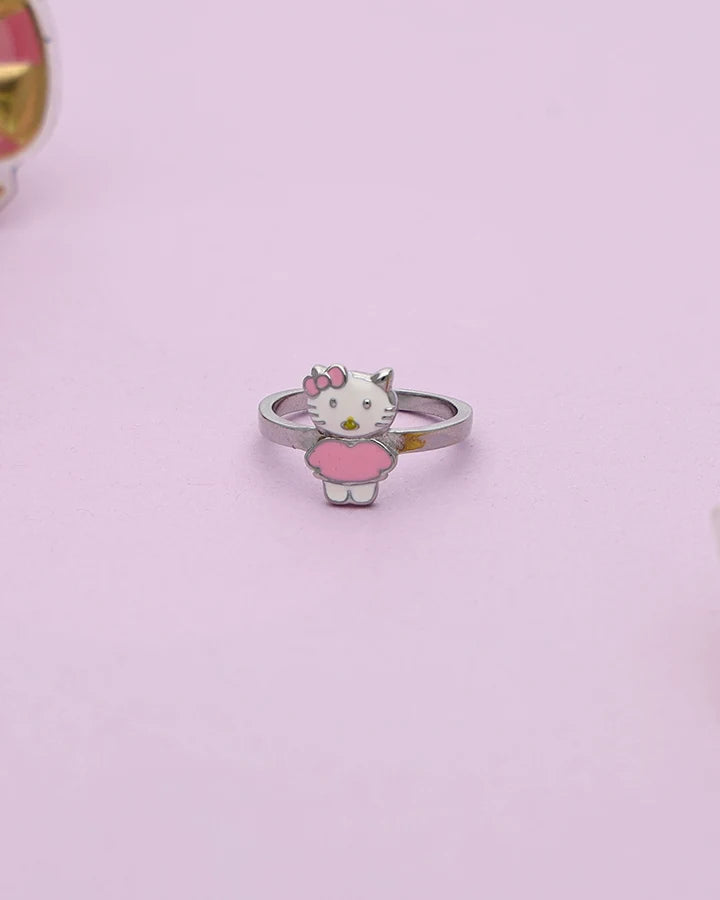 Hello Kitty Pink Enamel Baby Ring in 92.5 Silver