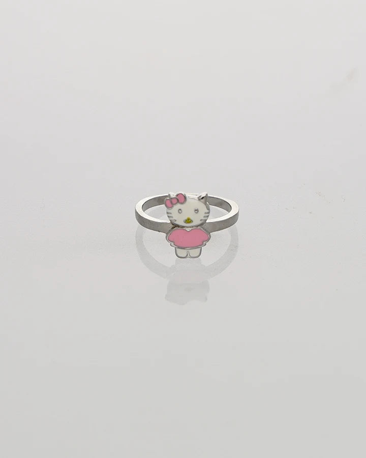 Hello Kitty Pink Enamel Baby Ring in 92.5 Silver