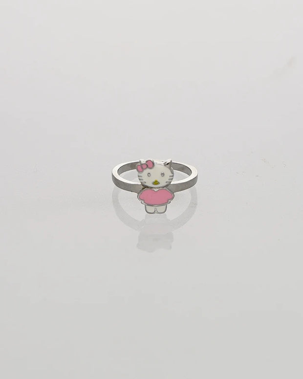 Hello Kitty Pink Enamel Baby Ring in 92.5 Silver